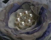 Small fabric flower hair pins in ivory, lavender, green with pearl rhinestone button, hair flowers, flower brooches, bridal flowers