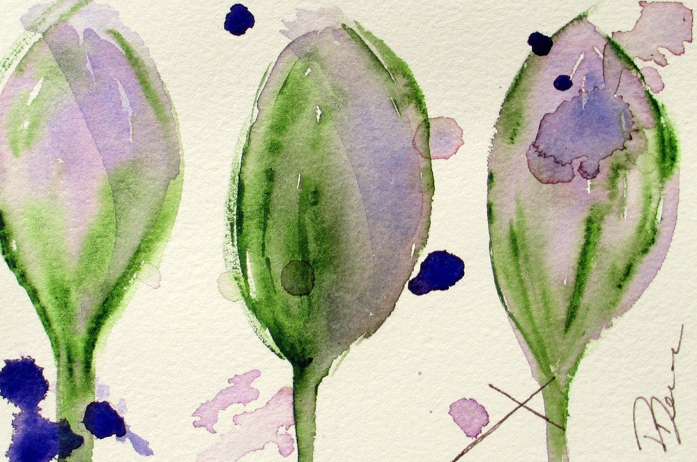 Modern Botanical Watercolor Painting,  Three Buds,  Original Floral Watercolor, Botanical Art