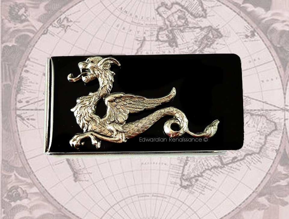 Money Clip Dragon Game of Thrones Inspired Inlaid in Black Glossy Enamel on Silver Plated Clip