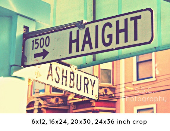 San Francisco Photo. Haight Ashbury Sign. "Haight Ashbury" Blue. mint. Pink. Vintage. Retro. girly art print. City. Street signs