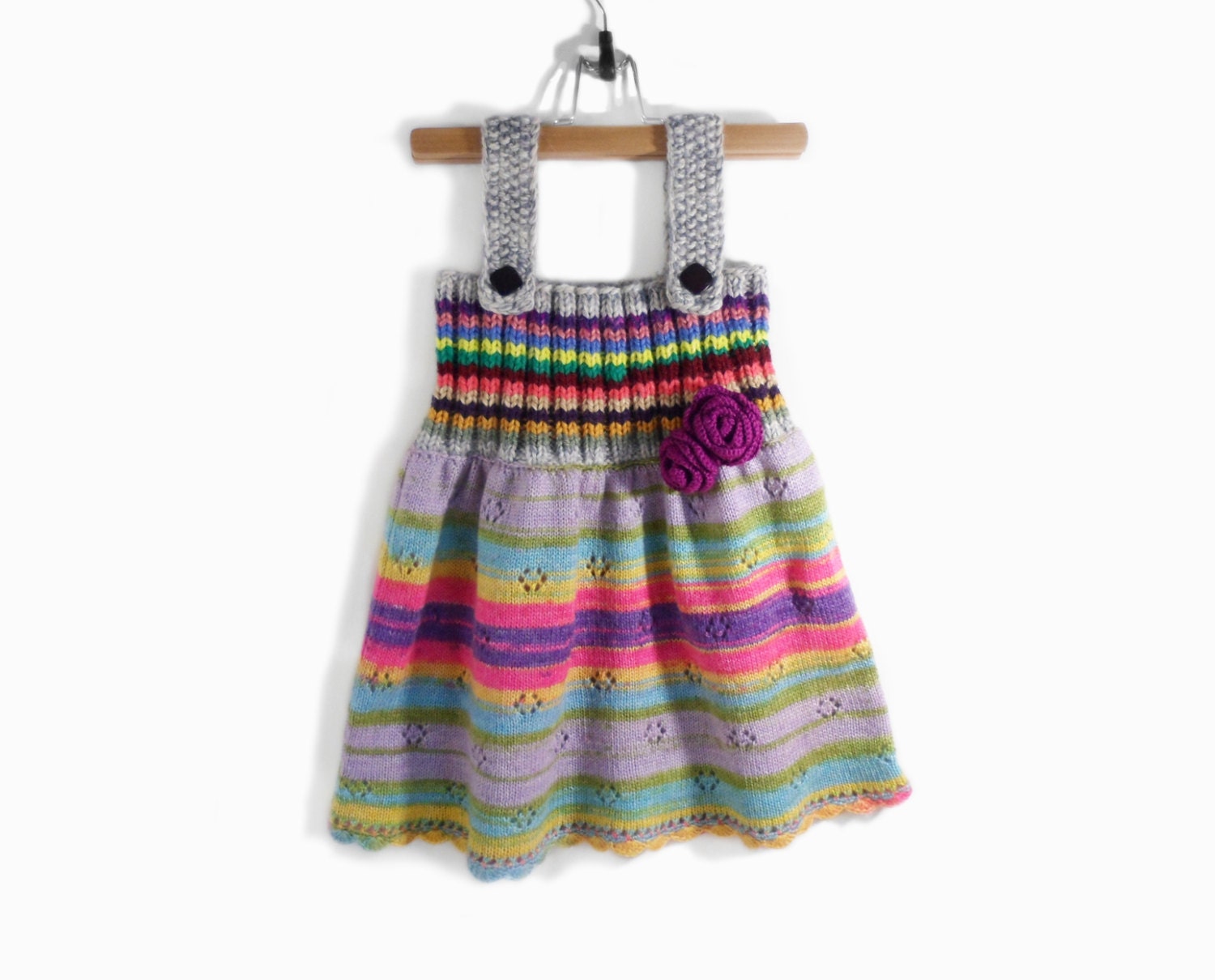Knitted Girl Tunic Dress - Gray Multicolor, 4 - 5 years