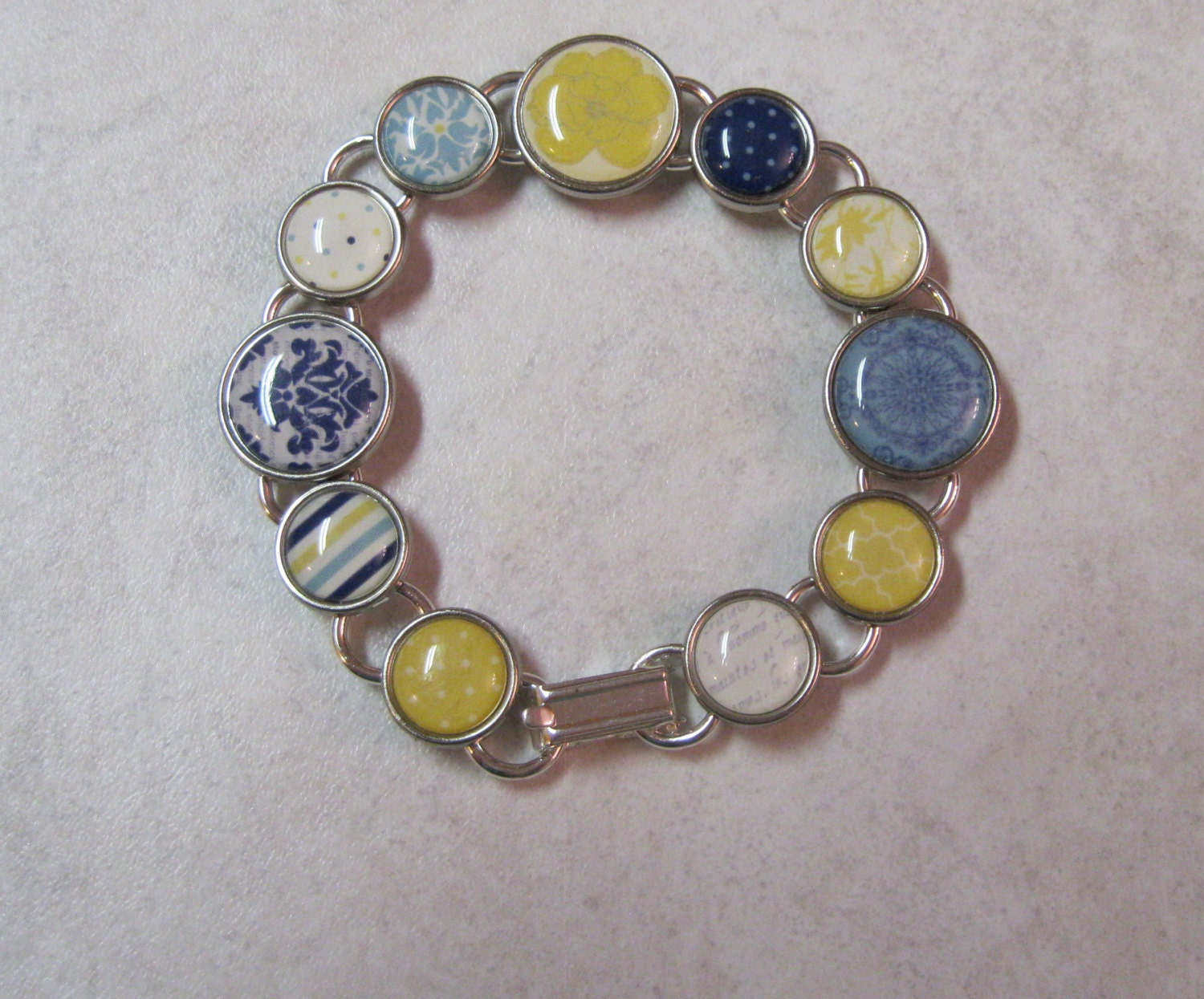 Sale Handmade Brad Bracelet - Blue and Yellow 7.25 inches