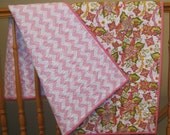 Sale Baby Girl Riley Blake Bohemian Festival and Baby Pink Chevron Quilted Blanket ---40" x 49"
