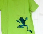Tree frog shirt, organic kids lime green with turquoise frog  short sleeve size 2T
