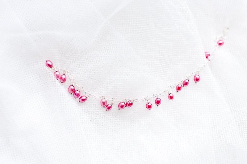 FREE SHIPPING Pink love romantic sterling silver 925 bracelet with river pearls