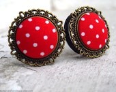 Strawberry Tart - Sizes  3/4 (19mm) to 1" (25mm) vintage polkadot plugs for stretched ears
