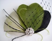 Wedding Bridal Ivory Black Olive Green Feather Rhinestone Jewel Head Piece Hair Clip Fascinator