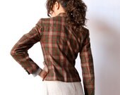50s Plaid Blazer, Olive Green Wool Equestrian Jacket preppy cropped tailored petite office sport coat, boho earth tone color