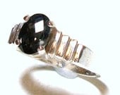 Black topaz ring set in solid sterling silver - s6    "Black Magic"