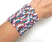 Glass Wrap Bracelet Color Burst Beaded Cuff Bracelet No Skulls 16 Loop