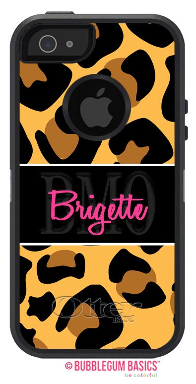 OTTERBOX DEFENDER iPhone 5 4/4s Case Custom BIG Leopard Cheetah Band Pattern  - 3 Letter Monogram Personalized