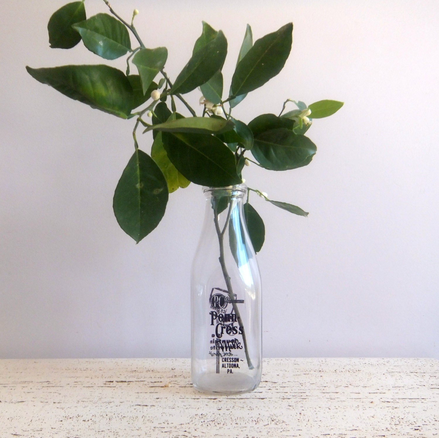 Glass Milk Bottle, Quart, Penn Cress