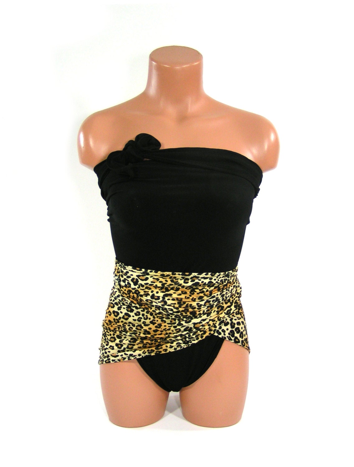 Large Bathing Suit Wrap Around Swimsuit Cheetah with Black Plus Size