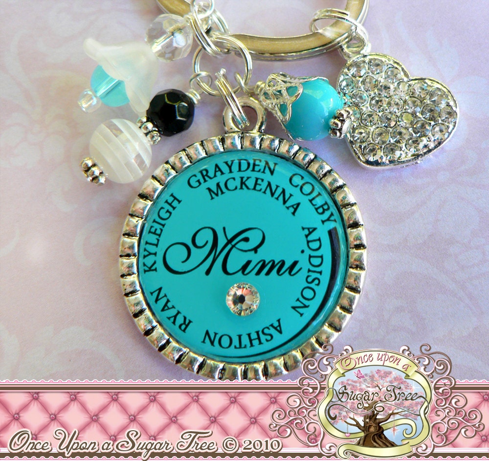 Personalized Mimi MOM GRANDMA Key Chain, Teal, Personalized Grandchildren's Names, Nana, Custom Name Necklace, Aunt, Kids, Wedding