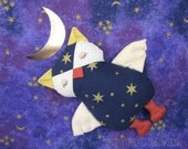 Stuffed toy Sleepy Owl -  Starry Night Owl softie  handmade by Joyful River - READY TO SHIP