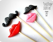 Photobooth Plastic Props - Baby size mustaches and lips on sticks - Set of 4