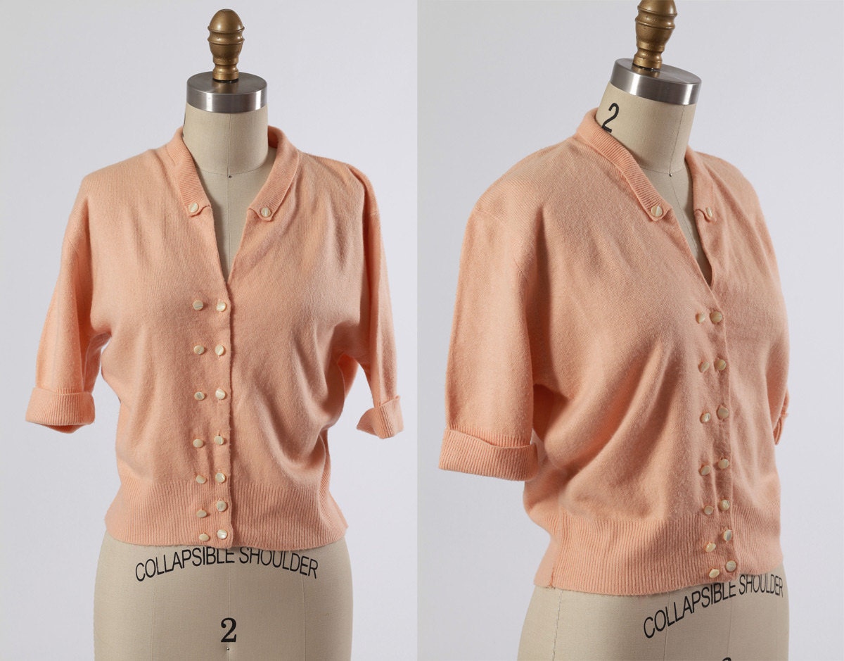 1950s sweater/ 50s blouse/ button front