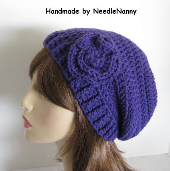 Crochet Hat Grape Color Womens Accessories Womens Cloche Beanie Hat Flower  Handmade Crochet Hat Slouch Hat Teen Hat