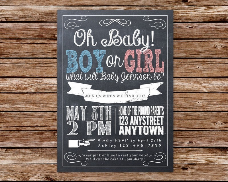 Custom Printable Chalkboard Gender Reveal Party Invitation Il_170x135