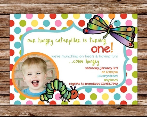 Custom Printable Very Hungry Caterpillar Inspired Birthday Party Invitation with photo