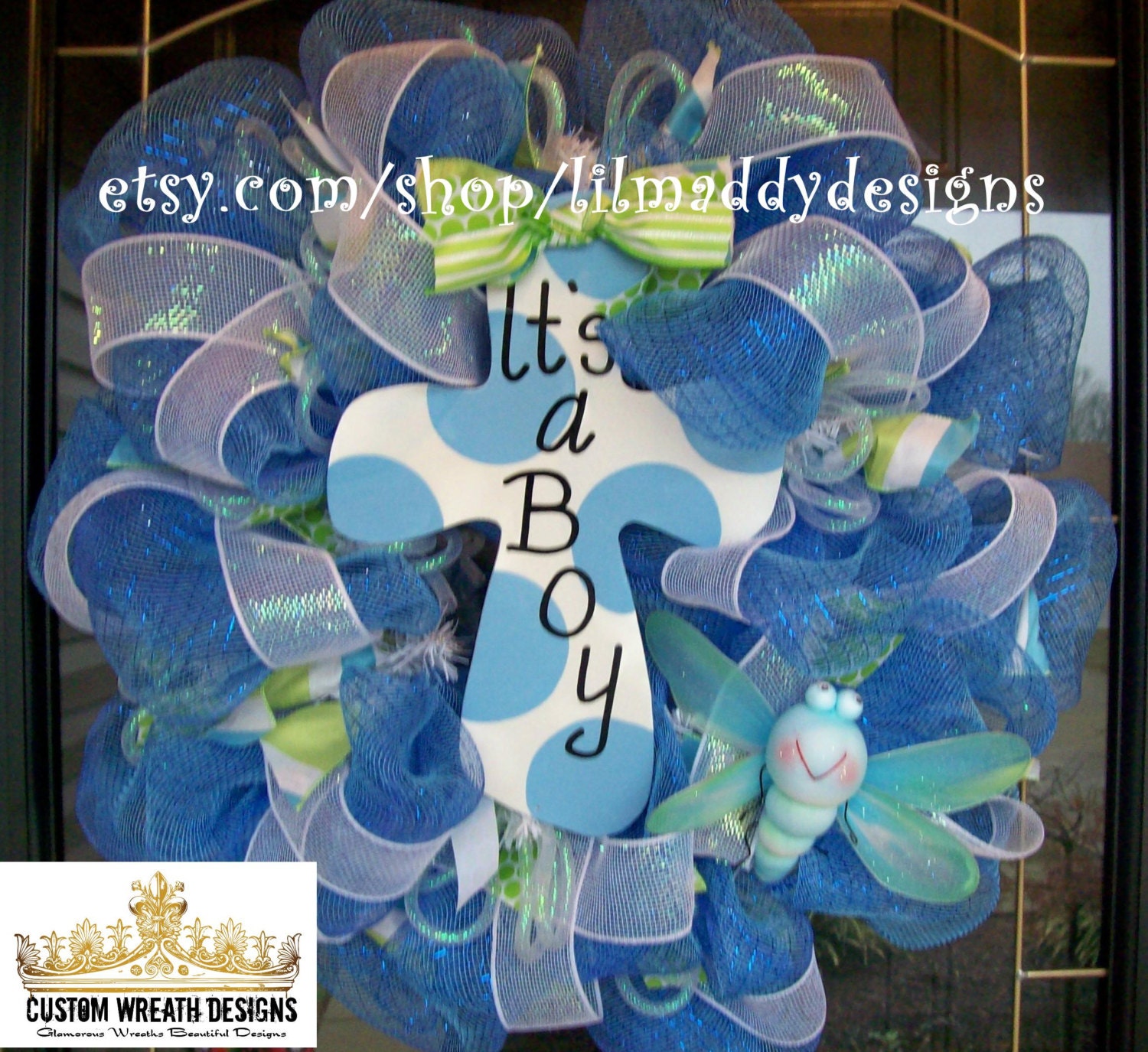 Its a Boy Mesh Cross Wreath