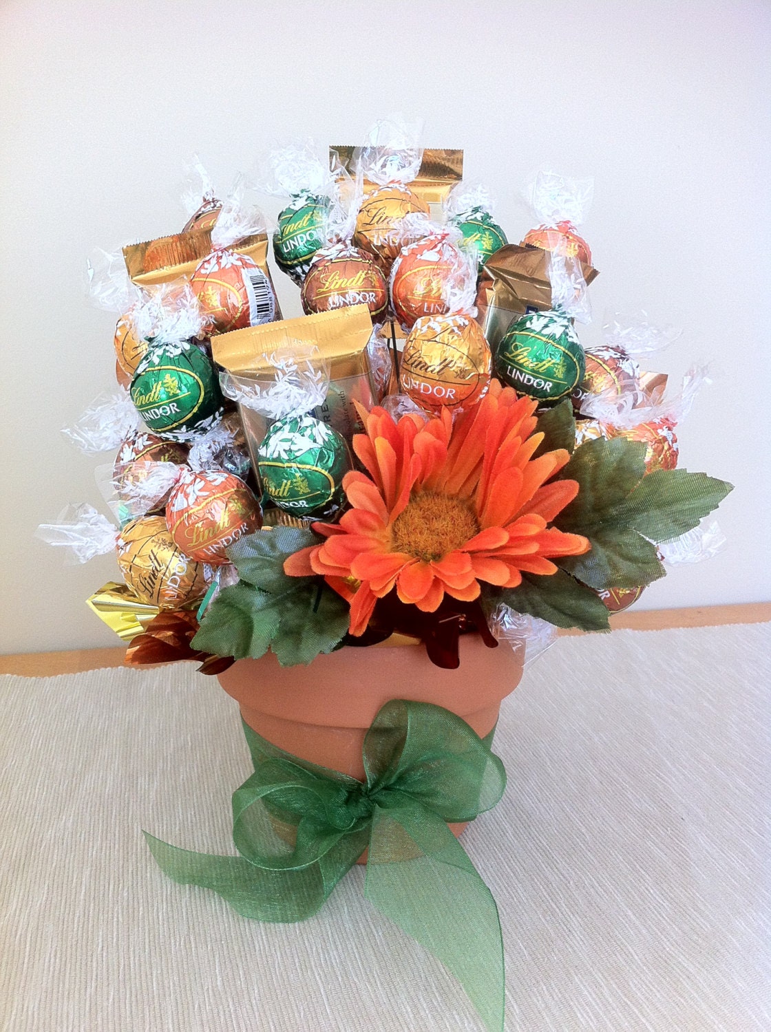 Clay Pot with Orange Flower - Premium Chocolate Candy Bouquet