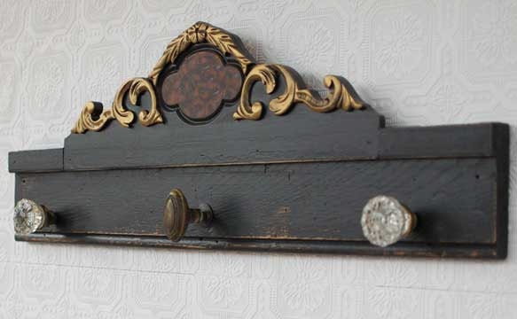 Black and Gold  Antique Coat Rack - Glass doorknobs and victorian