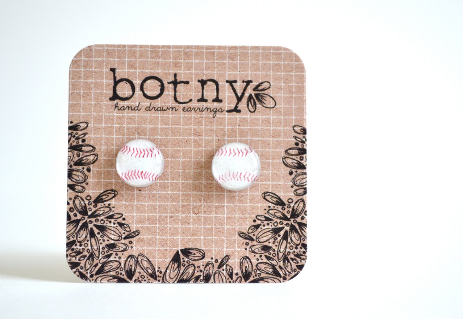 Crimson Red and Snow White Shimmery Baseball Brook Earrings