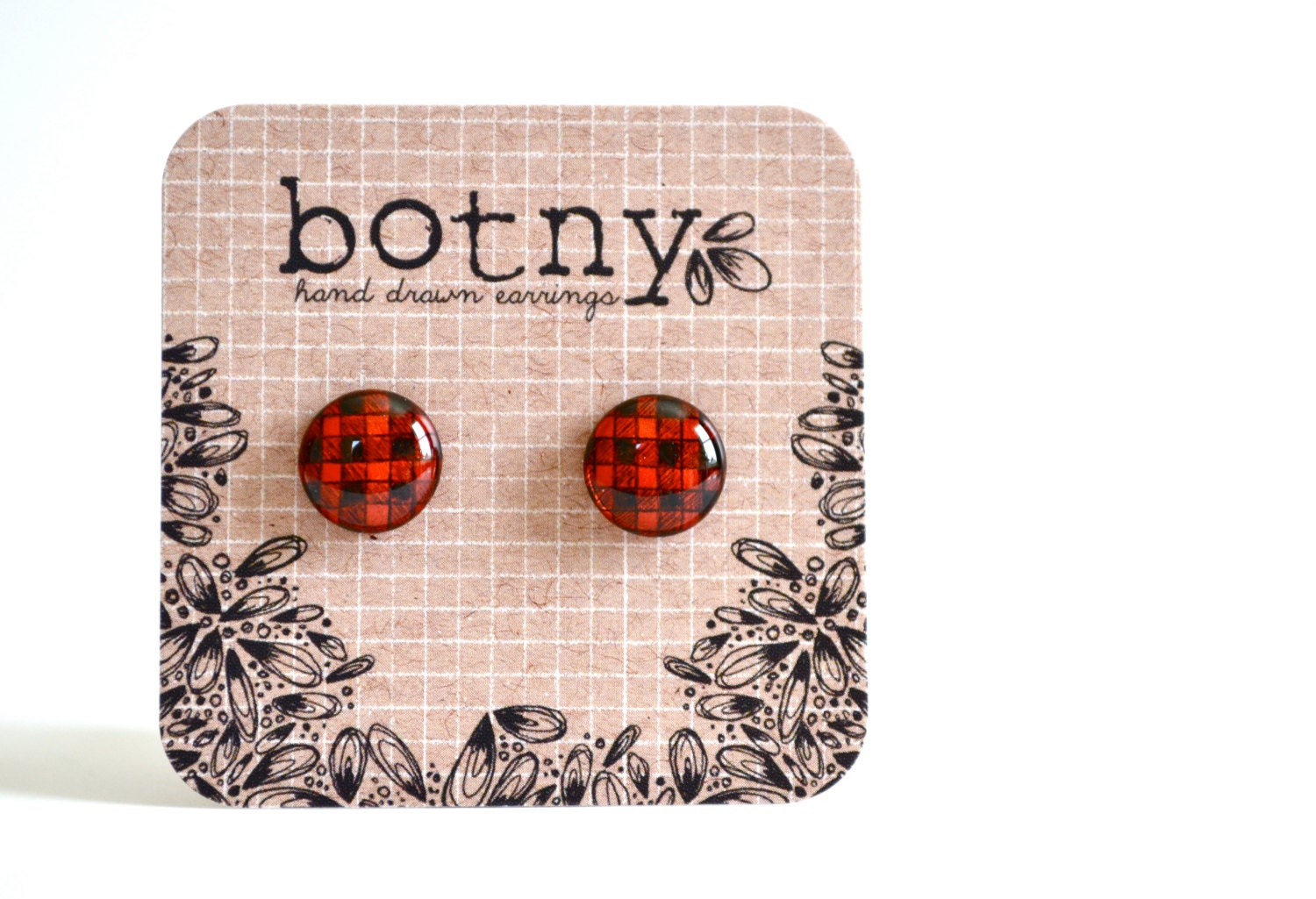 Crimson Red and Jet Black Checkered Buffalo Plaid Brook Earrings
