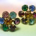 Colorful Vintage Rhinestone Earrings, antique rhinestone earrings, glass rhinestones, old earrings, vintage jewellery, retro earrings