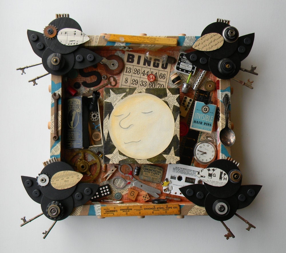 Recycled Art Assemblage  -  "The Collectors"  -   Original Mixed Media