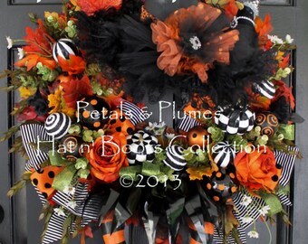 CUSTOM ORDER-Halloween Wreath-"ThE WiCkEd WiTcH oF ThE SoUtH"  Fall Wreath-Petals & Plumes Original Design(See Production Time for shipping)