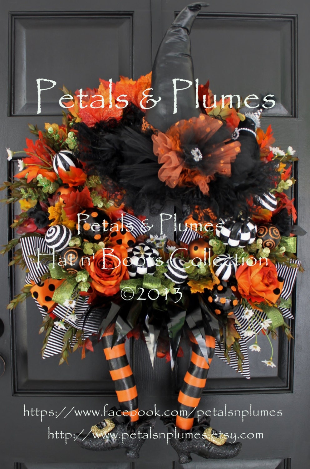 CUSTOM ORDER-Halloween Wreath-"ThE WiCkEd WiTcH oF ThE SoUtH"  Fall Wreath-Petals & Plumes Original Design(See Production Time for shipping)