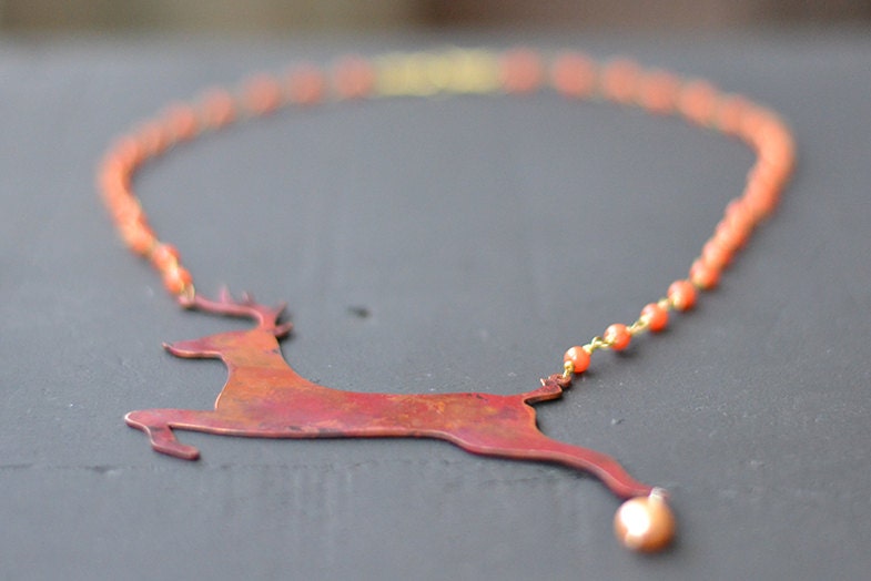 Copper Deer Orange Necklace