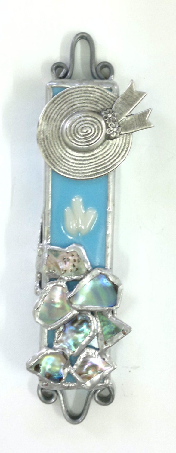 Beach Mezuzah fused&stained glass handmade by dalit glass