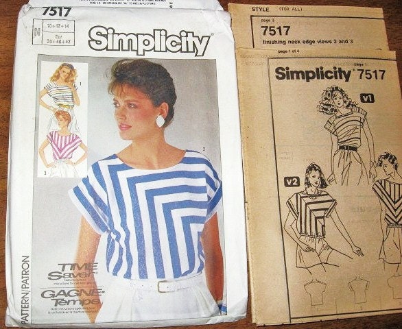 Pullover Summer Top with Seam Interest Cap Sleeves Women's Vintage 1980s Simplicity Easy Sewing Pattern 8963 Bust 32.5 34 36 Factory Folds