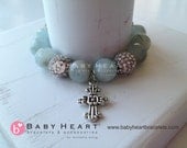 AQUAMARINE CROSS charm bracelet