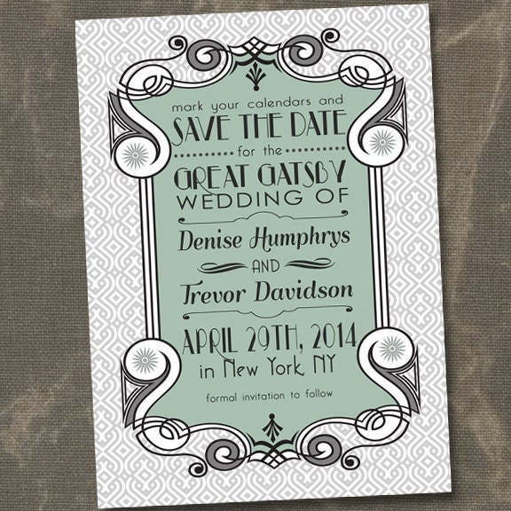 Vintage Great Gatsby Style Art Deco 1920's PRINTABLE Save the Date Wedding Announcement