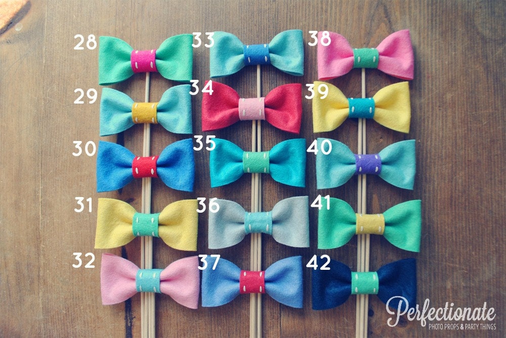 6 Bow Ties on a stick // Wedding Photo Props  // Soft Felt // Wedding Photo Booth Props // Assorted Props // Carnival Theme Wedding