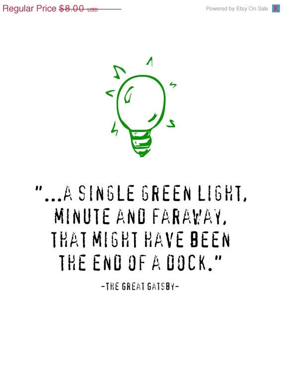 sale // F Scott Fitzgerald The Great Gatsby, Green Light Quotation Art Print, 5x7