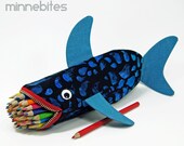 Shark Pencil Case by MinneBites / Handmade Shark Bag - Fun Shark Toy Bag - Boys Gift - Gift for Him - Boys Pencil Bag - Boys School Bag