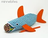 Shark Bag by MinneBites / Toddler Art Storage Bag - Shark Pencil Pouch - Fun Animal Toy Bag - Kids Rainy Day Art Supplies