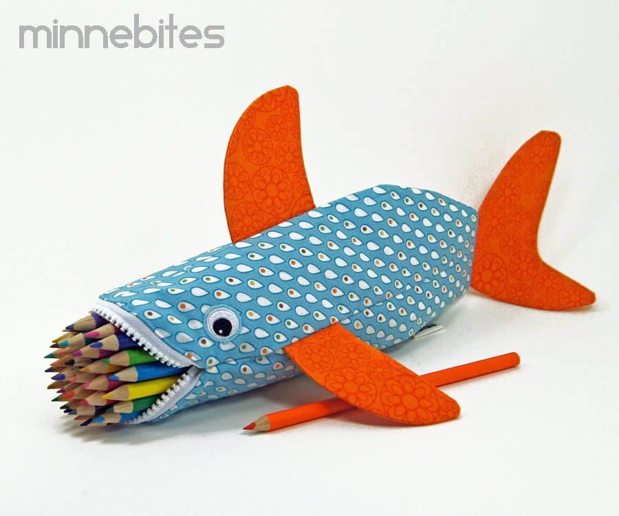 Shark Bag by MinneBites / Toddler Art Storage Bag - Shark Pencil Pouch - Fun Animal Toy Bag - Kids Rainy Day Art Supplies