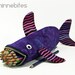 Shark Bag by MinneBites / Handmade Fish Pencil Case - Purple Bag - Desk Organizer - Desk Accessory - Purple Purse Organizer, ready to ship