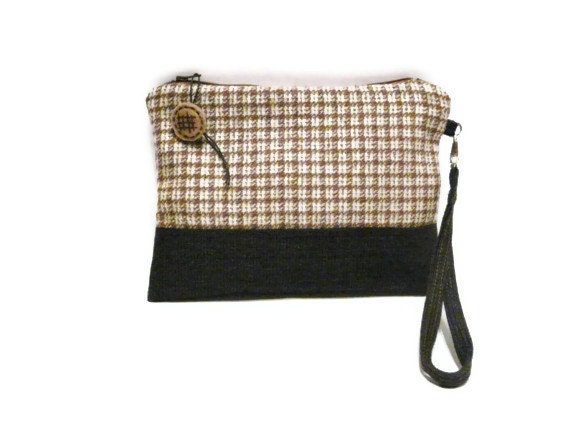 Clutch cosmetic Handbag plaid wool fabric Urban clutch