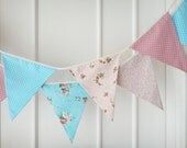Pastel Pink & Blue Shabby Chic Fabric Banners, Bunting, Garland, Wedding Bunting, Pennants, Flags - 3 yards