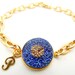 Gold Charm Bracelet, Initial Druzy Bracelet set in Vermeil Gold, 22K gold Plated Chain, Personalized Shiny Platinum, Swarovski Crystal