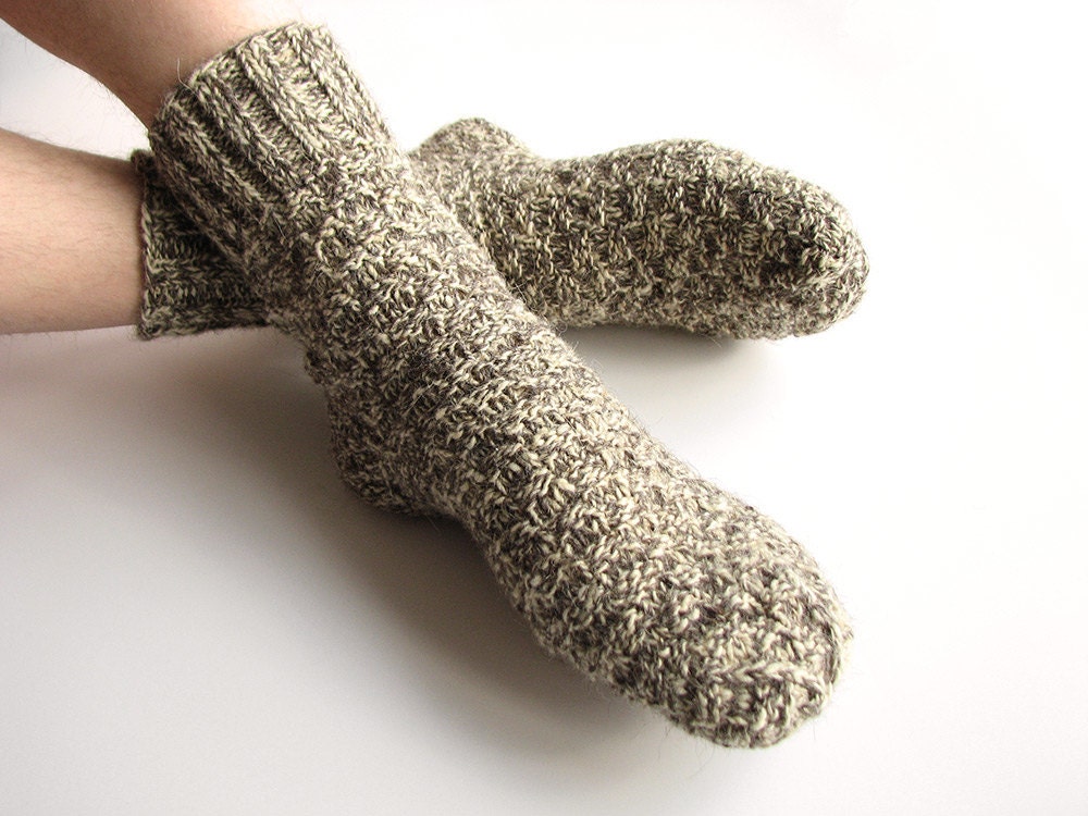 Melange Hand Knitted Wool Socks - 100 % Natural Organic Not Dyed Eco Clothing