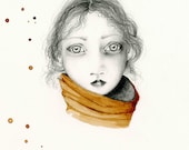 Pencil Drawing Illustration / Drawing Giclee Print of my Original Pencil Drawing Coffee Staining brown teamt - ABitofWhimsyArt