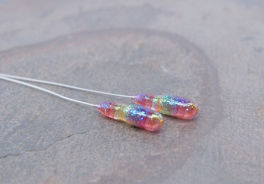 10mm Transparent Rainbow Stick Beads on 2 " Silver Plated wire - 2 pcs - JellyPins Icicles